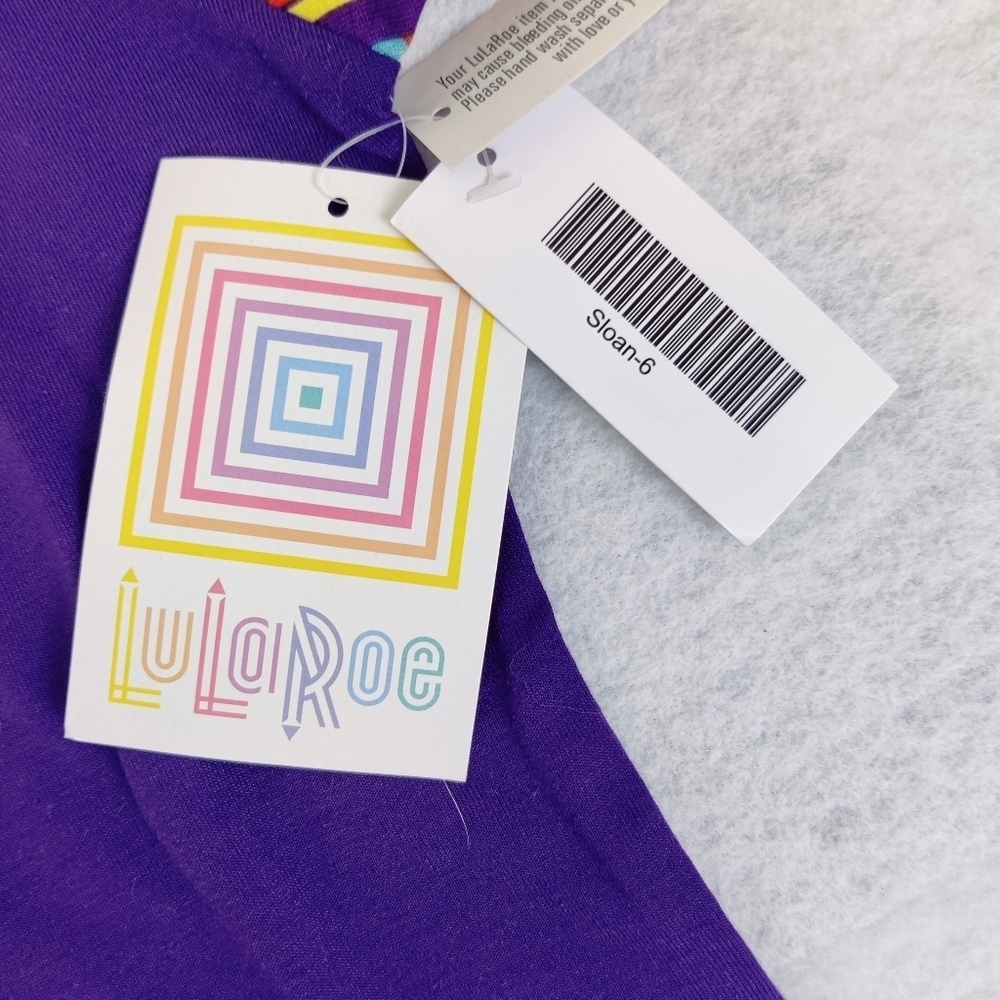 NEW LuLaRoe Sloan Tee Kids' Baseball Top Raglan Girls Boys Size 6 Purple - Picture 5 of 11